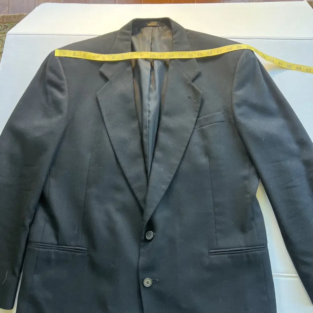 Alfani Mens Suit Jacket Blazer 44 R Black Solid Made In USA Vintage Macys